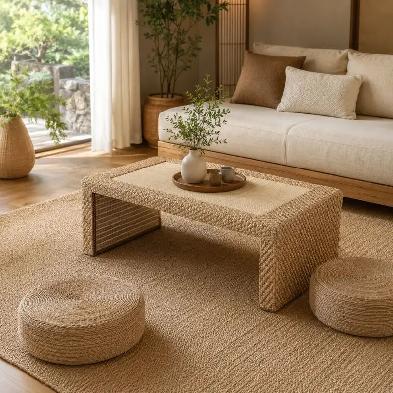 Table Basse en Rotin Japonaise - 100 x 50 x 38 cm