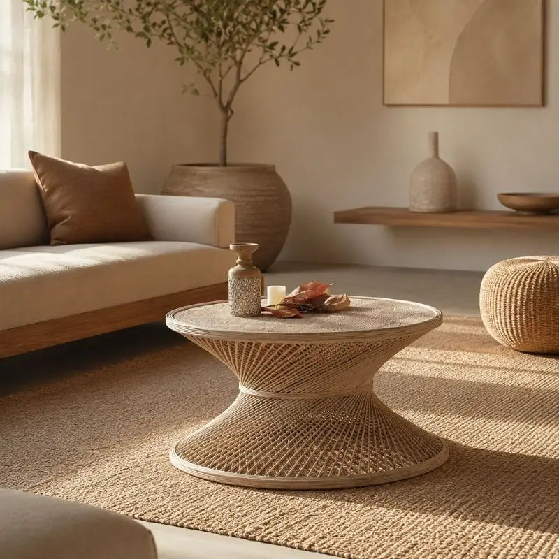 Table Basse en Rotin pour Salon - 80 x 41.5 cm
