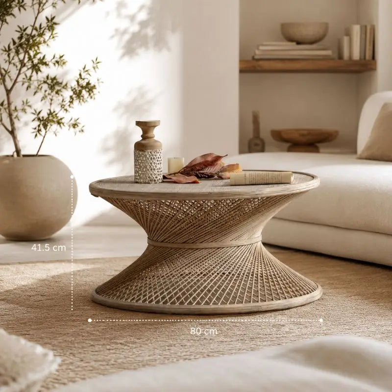 Table Basse en Rotin pour Salon - 80 x 41.5 cm