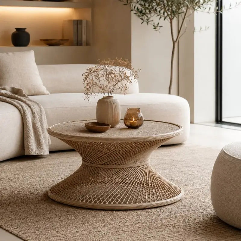 Table Basse en Rotin pour Salon - 80 x 41.5 cm