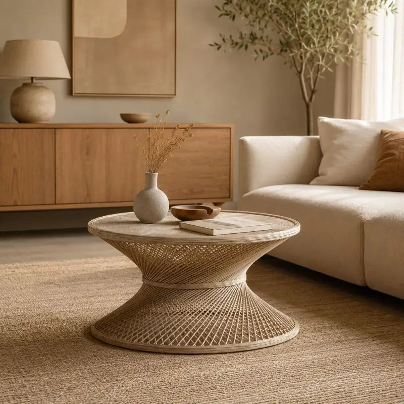 Table Basse en Rotin pour Salon - 80 x 41.5 cm