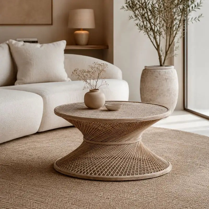 Table Basse en Rotin pour Salon - 80 x 41.5 cm