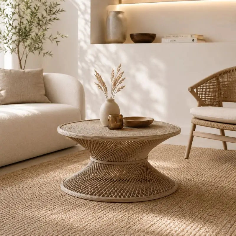 Table Basse en Rotin pour Salon - 80 x 41.5 cm