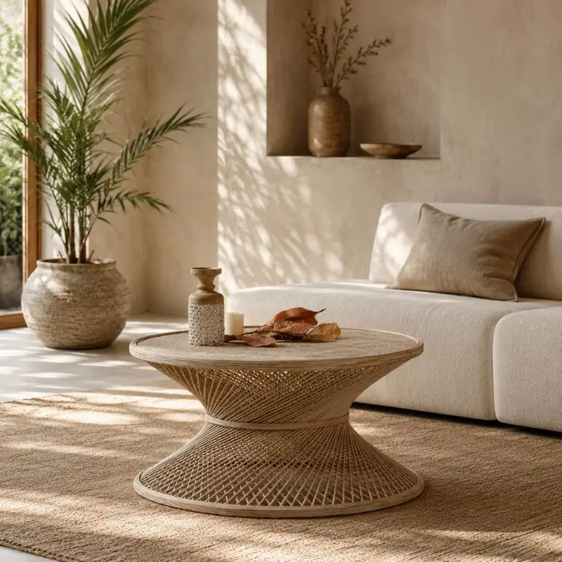 Table Basse en Rotin pour Salon - 80 x 41.5 cm
