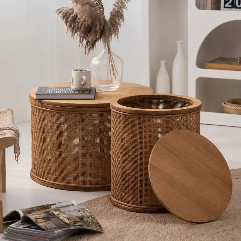 Table Basse en Rotin Ronde