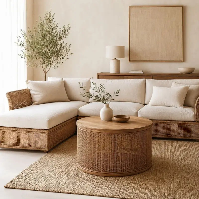 Table Basse en Rotin Ronde