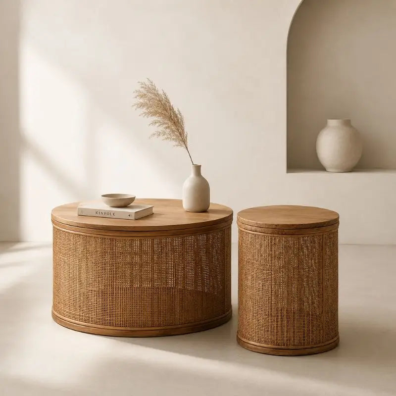 Table Basse en Rotin Ronde