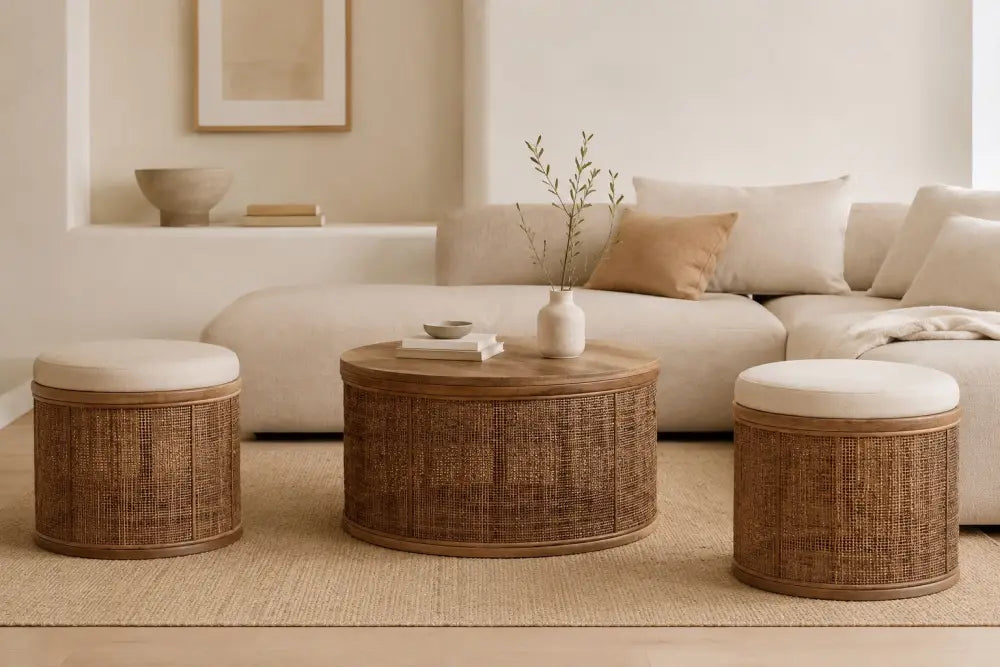 Table Basse en Rotin Ronde