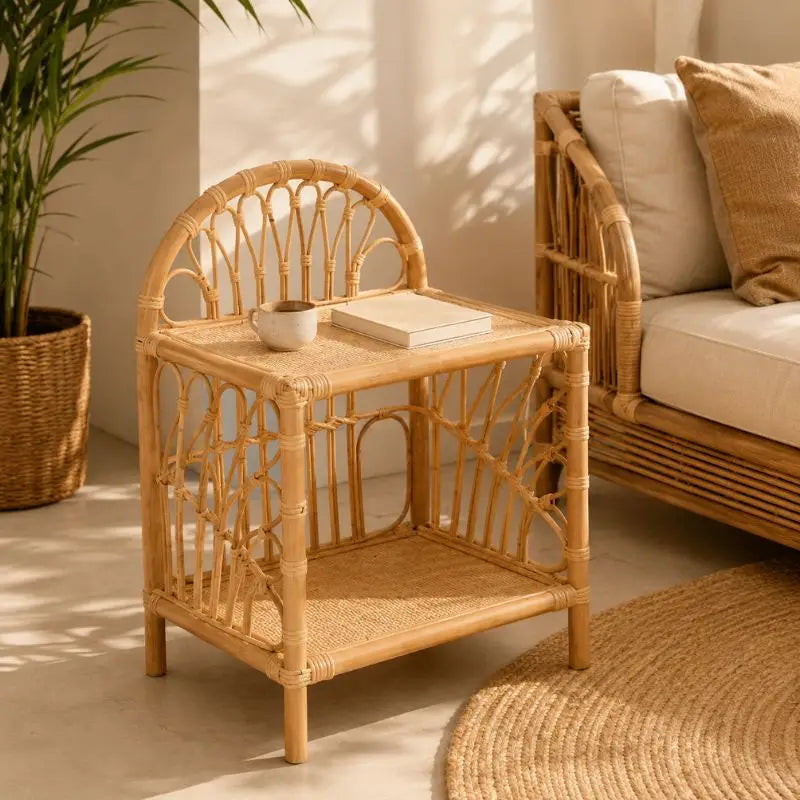 Table Basse en Rotin Tissée - 51 x 41 x 74 cm