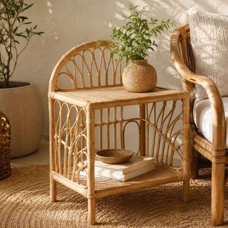 Table Basse en Rotin Tissée - 51 x 41 x 74 cm
