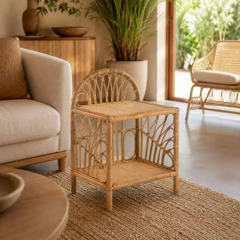 Table Basse en Rotin Tissée - 51 x 41 x 74 cm