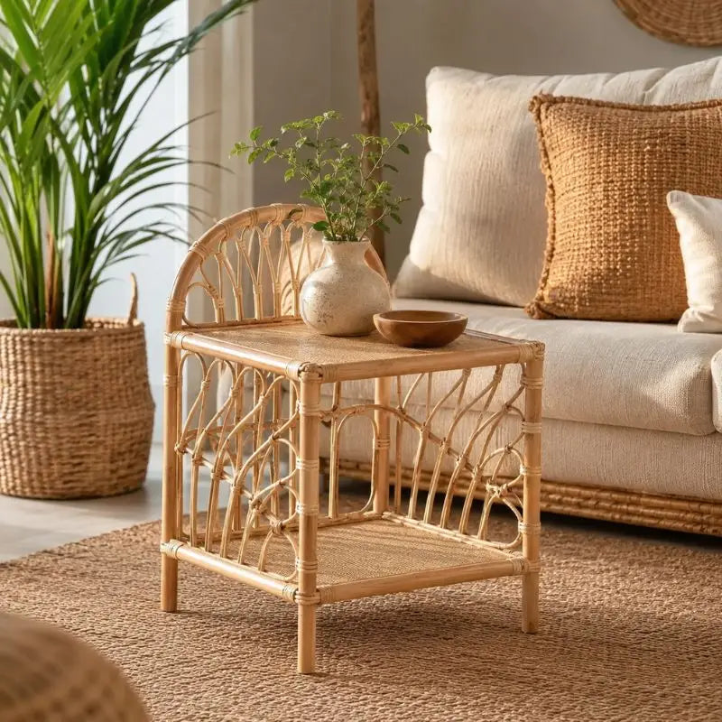Table Basse en Rotin Tissée - 51 x 41 x 74 cm
