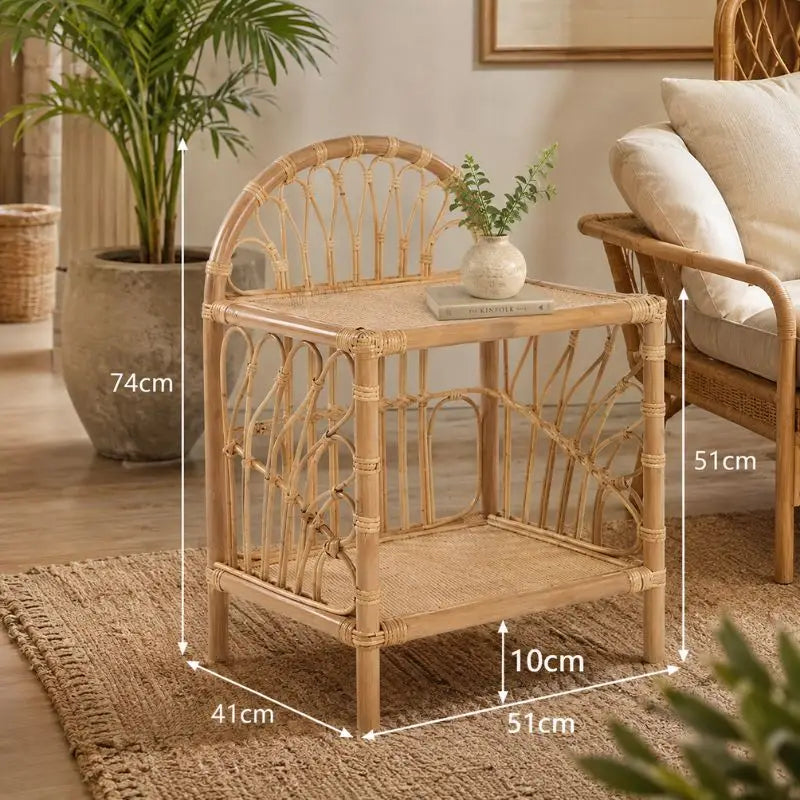 Table Basse en Rotin Tissée - 51 x 41 x 74 cm