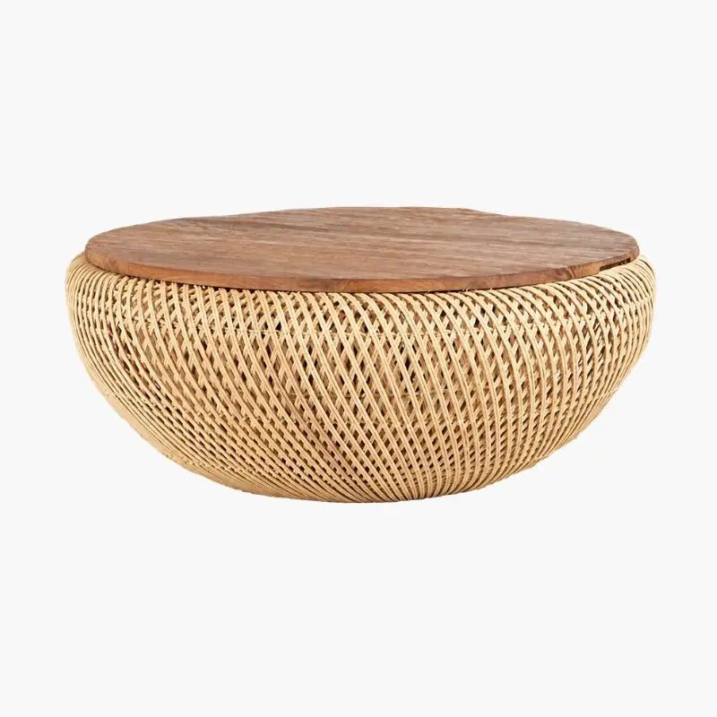 Table Basse Haut Gamme en Rotin - 80 x 32 cm