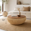 Table Basse Haut Gamme en Rotin - 80 x 32 cm