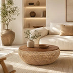 Table Basse Haut Gamme en Rotin - 80 x 32 cm