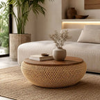 Table Basse Haut Gamme en Rotin - 80 x 32 cm