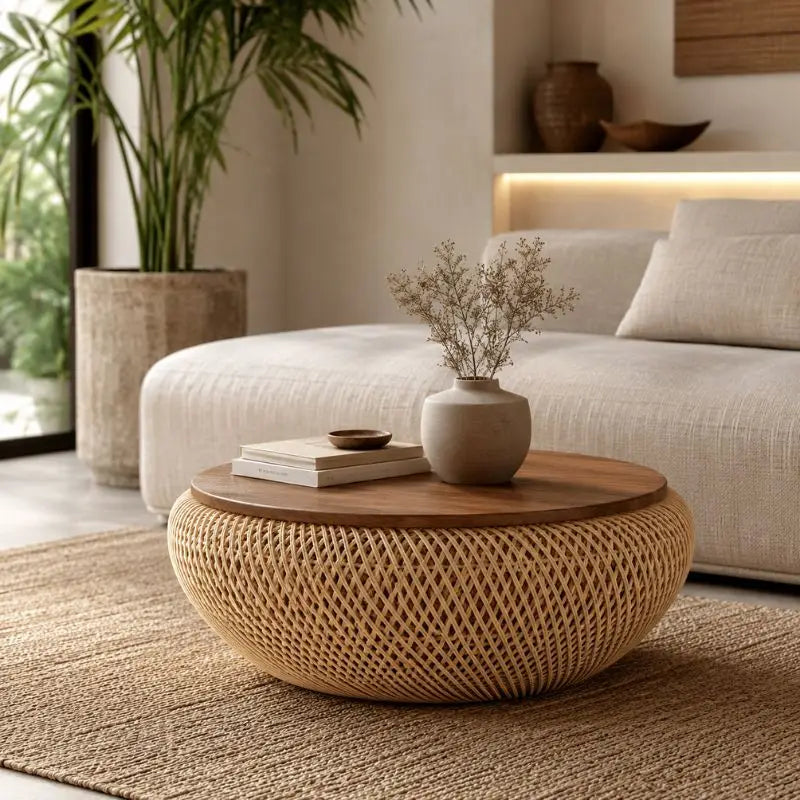Table Basse Haut Gamme en Rotin - 80 x 32 cm