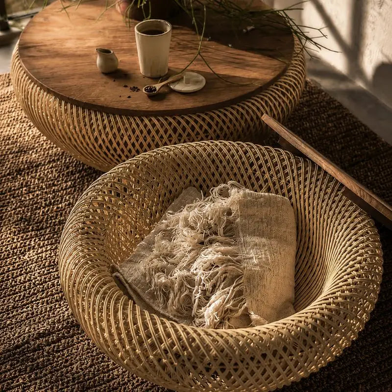 Table Basse Haut Gamme en Rotin - 80 x 32 cm