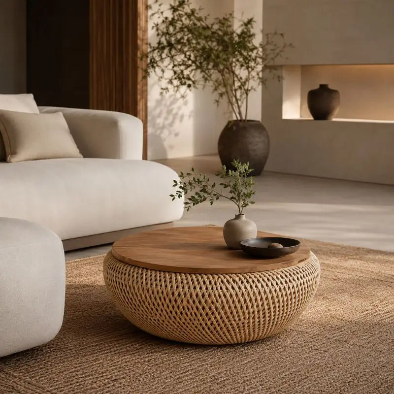 Table Basse Haut Gamme en Rotin - 80 x 32 cm