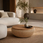 Table Basse Haut Gamme en Rotin - 80 x 32 cm
