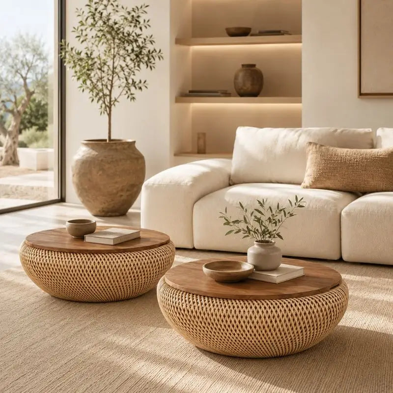 Table Basse Haut Gamme en Rotin - 80 x 32 cm