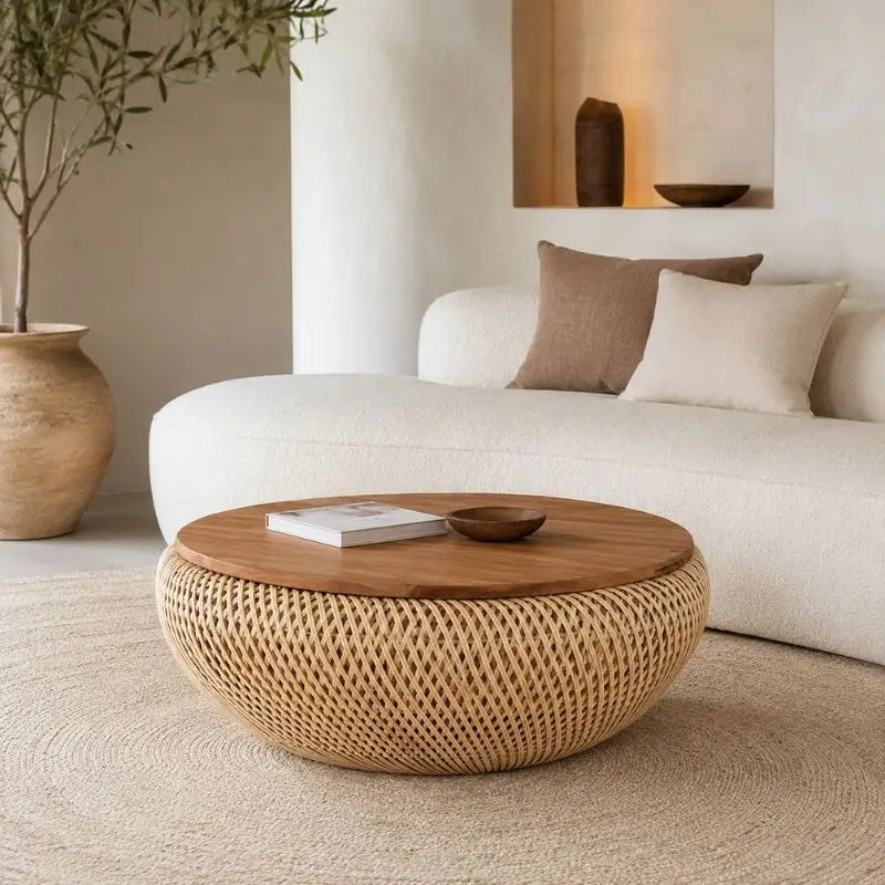 Table Basse Haut Gamme en Rotin - 80 x 32 cm