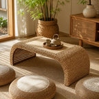 Table Basse Japonaise en Rotin - 100 x 50 x 38 cm