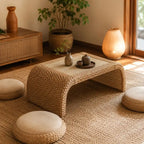 Table Basse Japonaise en Rotin - 100 x 50 x 38 cm
