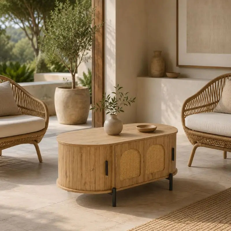 Table Basse Ovale en Rotin