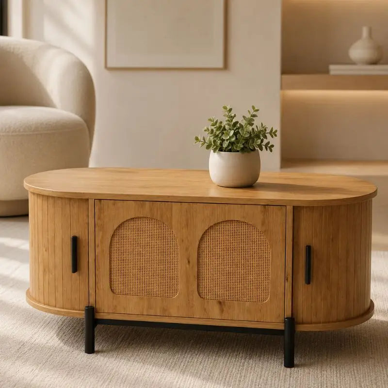 Table Basse Ovale en Rotin
