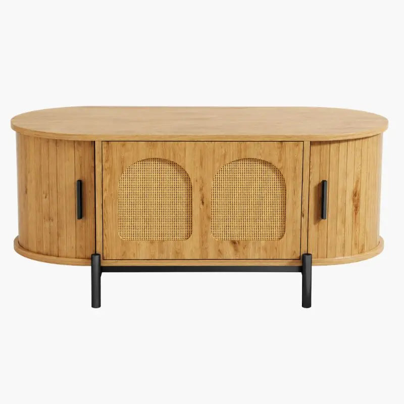 Table Basse Ovale en Rotin - Beige
