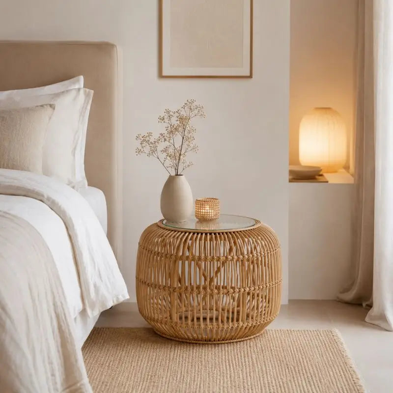 Table Basse Ronde en Rotin