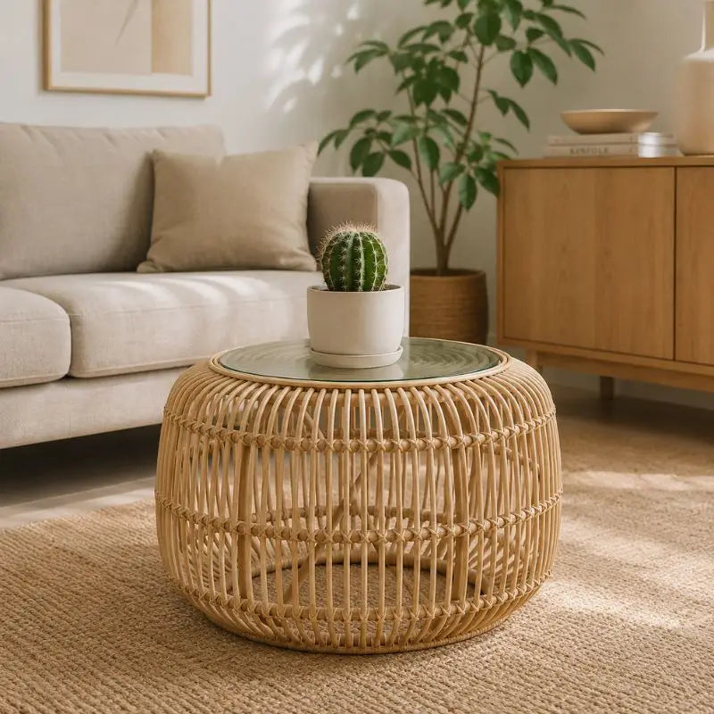 Table Basse Ronde en Rotin