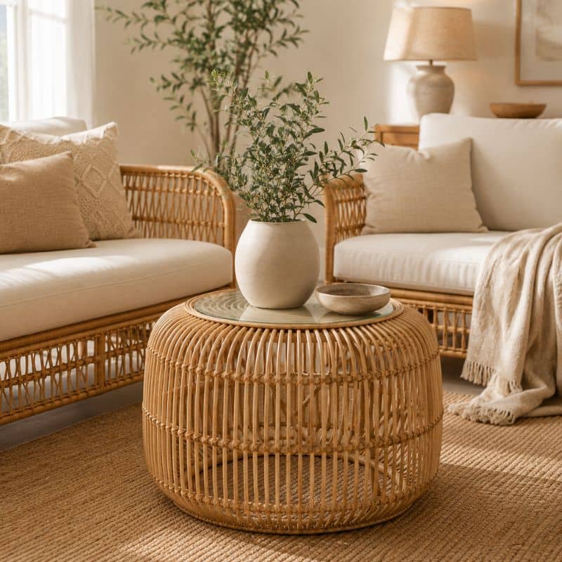 Table Basse Ronde en Rotin