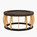 Table Basse Ronde Rotin et Bois Massif - Noir
