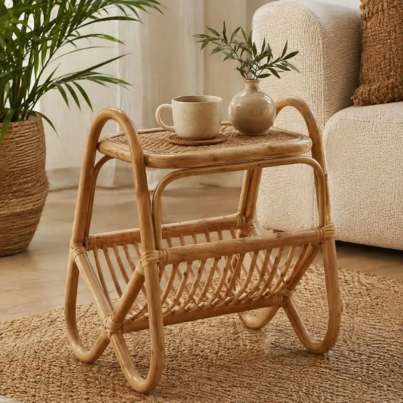 Table Basse Rotin Bohème - 40 x 48 x 53 cm