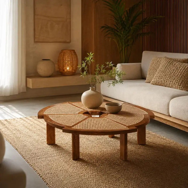 Table Basse Rotin Contemporaine