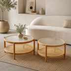 Table Basse Rotin et Verre