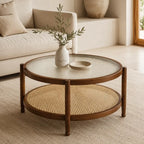 Table Basse Rotin et Verre