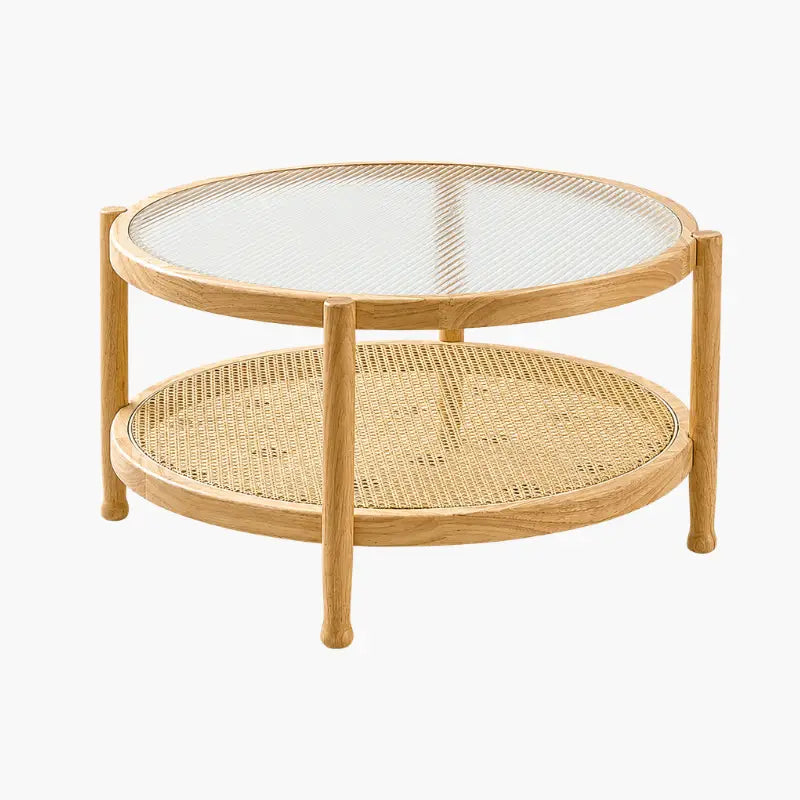 Table Basse Rotin et Verre