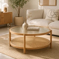 Table Basse Rotin et Verre - Beige