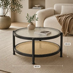 Table Basse Rotin et Verre - Noir
