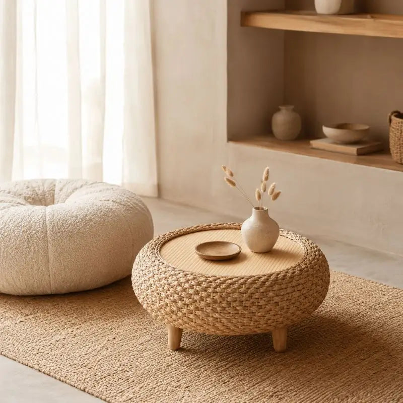 Table Basse Rotin Japonaise Ronde