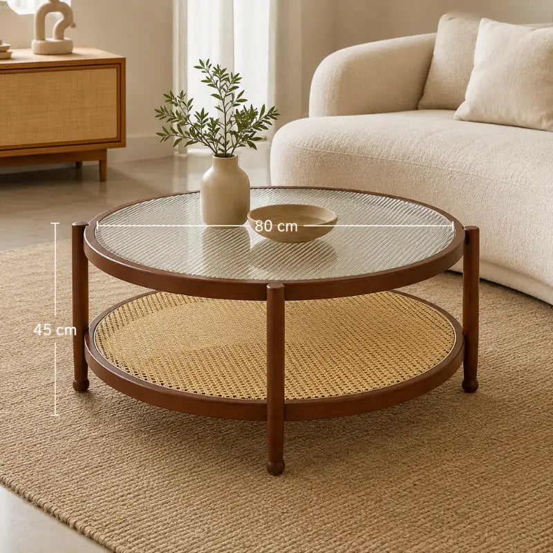 Table Basse Rotin Ronde - Marron