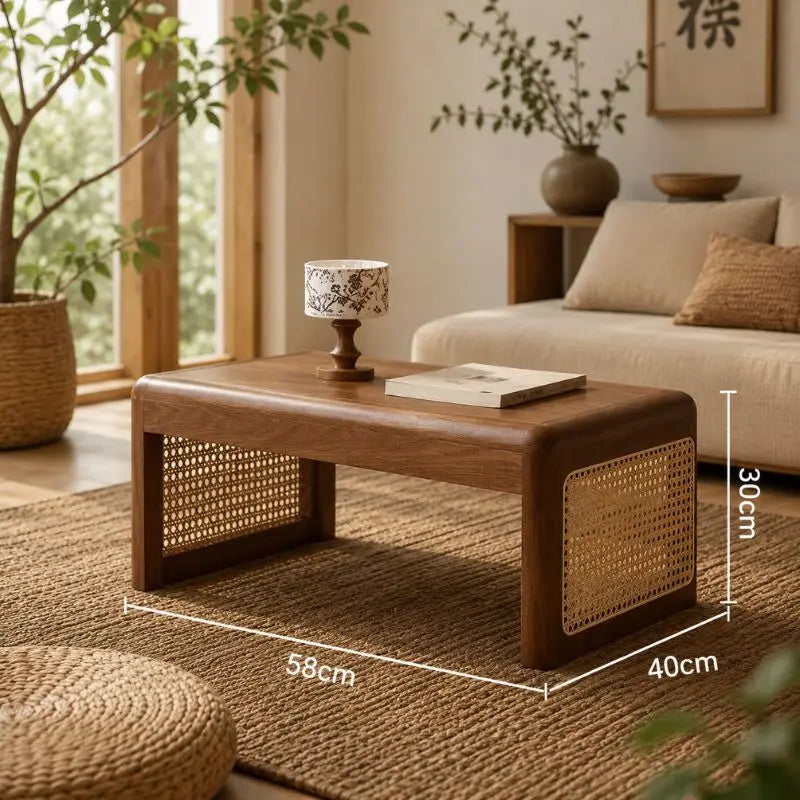 Table Basse Rotin Style Japonaise - Marron