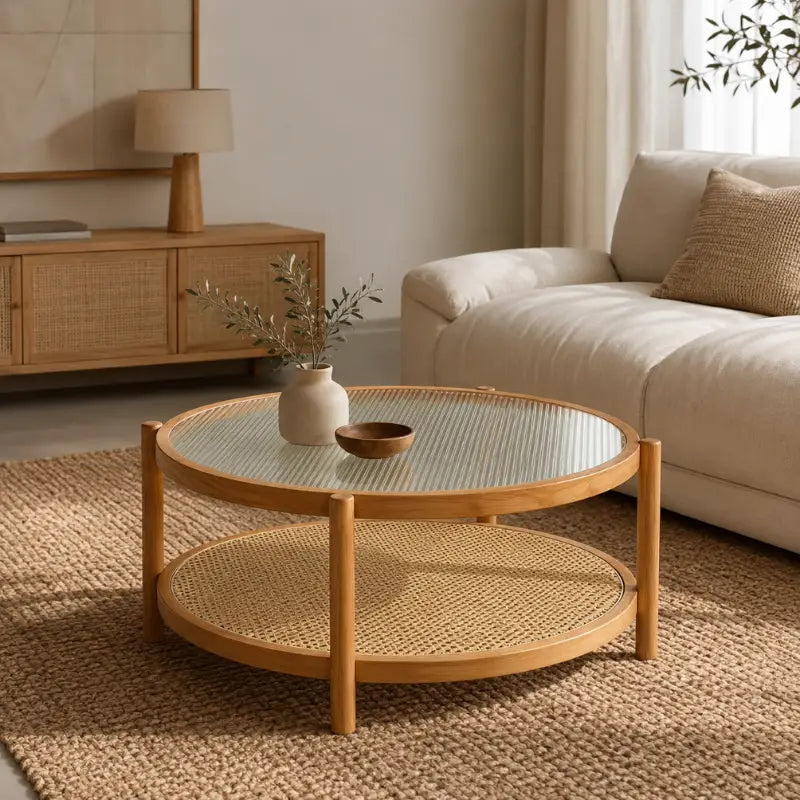 Table Basse Rotin Verre