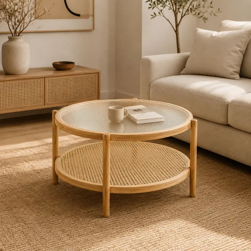 Table Basse Rotin Verre