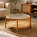 Table Basse Rotin Verre - Marron clair