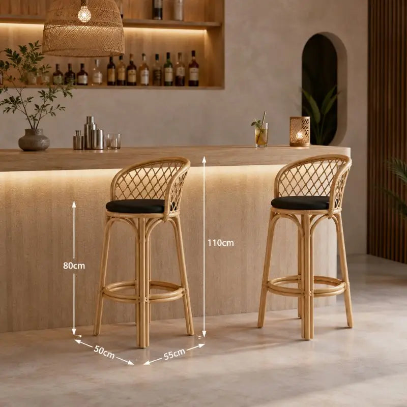Tabouret de Bar en Rotin - 50 x 55 x 110 cm